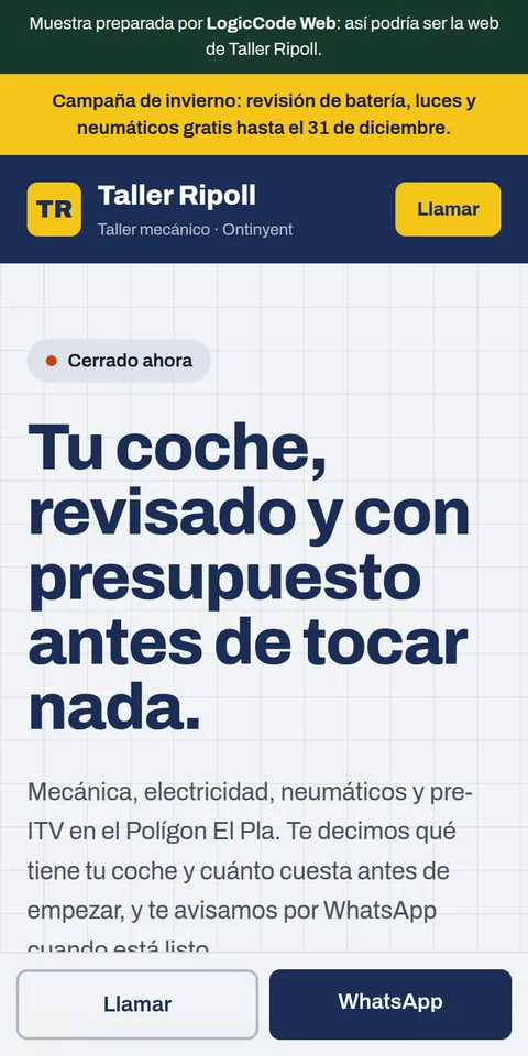 Web de ejemplo para un taller mecánico en Ontinyent